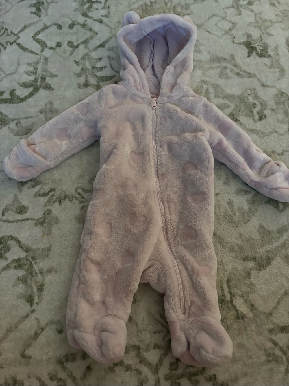 George Plush Hooded Baby Footed One-Piece in Light Pink